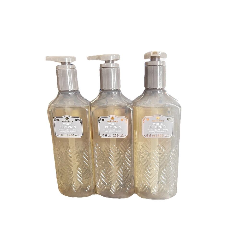 3 x Bath & Body Works White Pumpkin Cleansing Gel Hand Soap Fall 8 fl oz